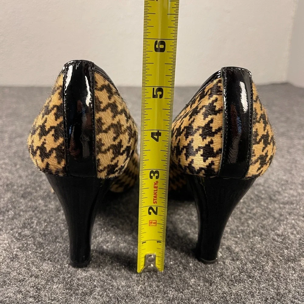 Massimo Baldi Houndstooth Calf Hair Pumps Womens 8.5 Black Cap Toe Heels Italy